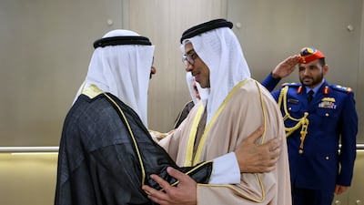 Sheikh Mansour bin Zayed, Vice President, Deputy Prime Minister and Chairman of the Presidential Court, with Sheikh Meshal in Abu Dhabi. Hamad Al Kaabi / UAE Presidential Court