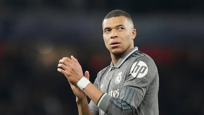 Real Madrid forward Kylian Mbappe will need to be at his best to help his side overturn a 3-0 deficit to Arsenal. AP