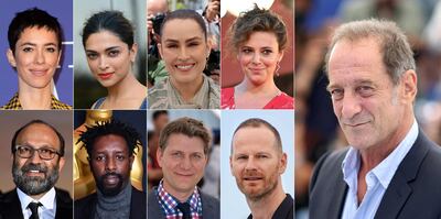 From top left, the members of the 75th Cannes Film Festival jury are: British actress-director Rebecca Hall; Indian actress Deepika Padukone; Swedish actress Noomi Rapace; Italian actress and director Jasmine Trinca; Iranian director Asghar Farhadi; French director and actor Ladj Ly; US film director Jeff Nichols; Norwegian director Joachim Trier; and president of the jury, French actor Vincent Lindon. AFP
