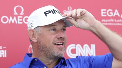 Lee Westwood speaks to the media ahead of the 2020 Omega Dubai Desert Classic at Emirates Golf Club. EPA