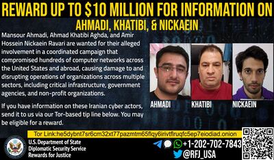 US Justice authorities announced an indictment against three Iranians who allegedly used ransomware to extort a battered women's shelter and a power company. AFP