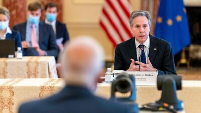 US Secretary of State Antony Blinken meets EU High Representative for Foreign Affairs and Security Policy Josep Borrell Fontelles and European Commissioner for Energy Kadri Simson. AFP