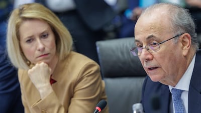 Palestinian Prime Minister Mohammad Mustafa, right, and EU foreign affairs chief Kaja Kallas have held talks on the PA. EPA