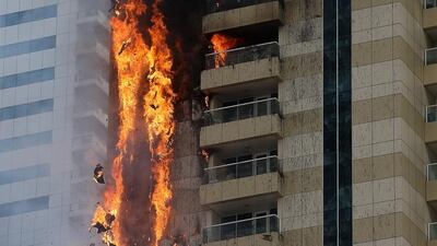 Fire broke out at the Sulafa Residential Tower in Dubai Marina, Dubai in July. Pawan Singh / The National