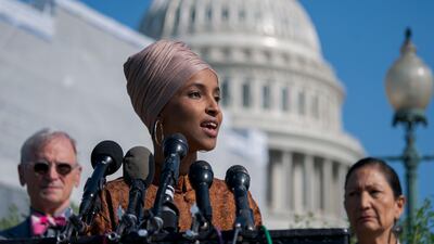 US Congresswoman Ilhan Omar is seeking to de-escalate a row with fellow Democratic politicians over her comments on the Middle East. AP Photo