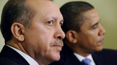 Recep Tayyip Erdogan, then the Turkish premier, with US president Barack Obama in December 2009. Shawn Thew / EPA