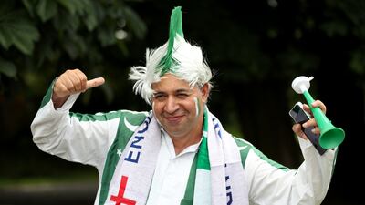 A fan of Pakistan outside the Sophia Gardens, Cardiff.