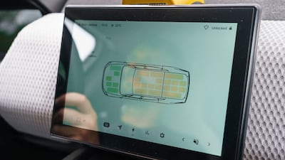 The digital display on the dashboard of the first solar car Lightyear O. AFP