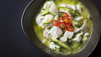 Celebrate World health day at Sushi Art with a sea bream served in a bowl with lime, corinader, cucumber, red onion and red pepper. Courtesy of Sushi Art