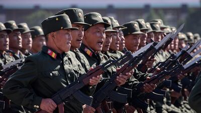 Korean People's Army (KPA) soldiers march during a mass rally on Kim Il Sung square in Pyongyang. AFP