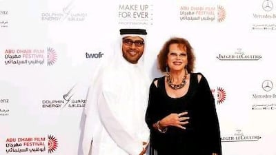 The Abu Dhabi Film Festival director Ali Al Jabri and the French actress Claudia Cardinale. Sarah Dea / The National