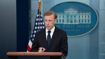 US National Security Adviser Jake Sullivan at a news briefing at the White House in April. EPA