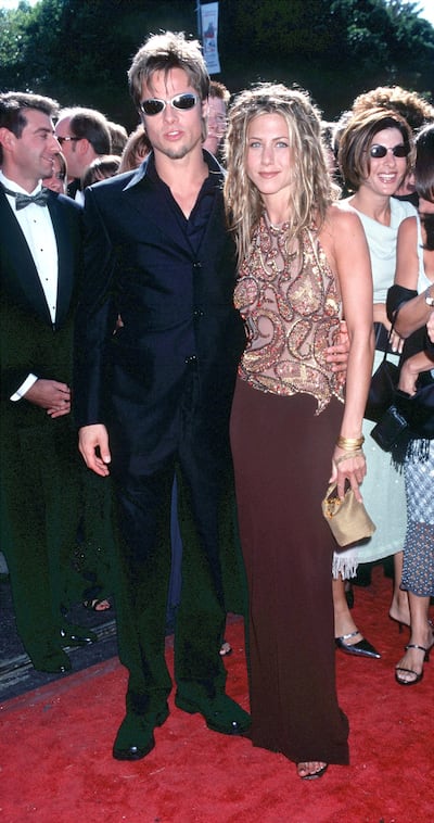 Brad Pitt and Jennifer Aniston at the Emmy Awards in 1999. Getty Images
