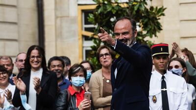 Edouard Philippe, France's former prime minister, gestures during a handover ceremony at the Hotel de Matignon, the official residence of the French prime minister, in Paris, France, on July 3. Bloomberg