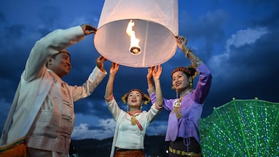 A lantern is released on the first day of the Tazaungdaing Festival of lights in Taunggyi, in Myanmar's north-eastern Shan State. AFP