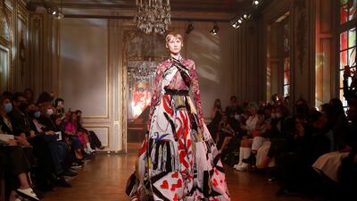 A model presents a creation from the Rochas spring/summer 2022 collection. Reuters