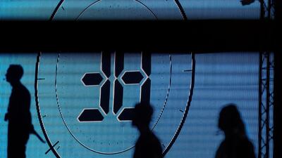 Male employees compete on the final day of the Dubai Government Games held at Kite Beach, Dubai. Reem Mohammed / The National