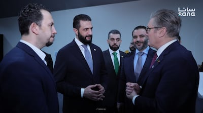 Syrian President Ahmad Al Shara met UK Prime Minister Keir Starmer on the sidelines of the Climate Summit in the Brazil. Sana