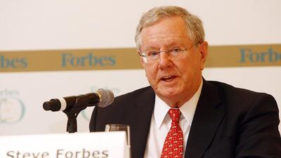 Steve Forbes at the Forbes Global CEO Conference in Dubai. Satish Kumar / The National