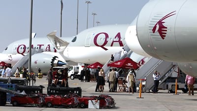 The Qatar Airways aircraft on display at the Dubai Airshow get a steady stream of visitors. Victor Besa for The National