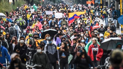 Demonstrators take part in a protest in Bogota. AFP