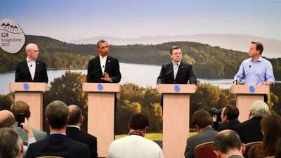 European Council President Herman Van Rompuy, US President Barack Obama, European Commission President Jose Manuel Barroso and Britain's Prime Minister David Cameron at the G8 Summit in Enniskillen, Northern Ireland.