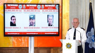 Garda Assistant Commissioner John O'Driscoll speaking at Dublin City Hall after it was announced that the US government is offering five million dollars for information on the Irish Kinahan crime gang or for the arrest and conviction of its leaders. PA