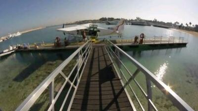 Boarding the Seawings plane in Dubai. Photo by Rosemary Behan / The National