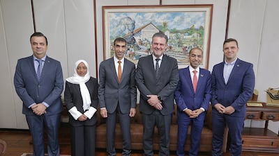 Dr Thani Al Zeyoudi (third from left), the UAE’s Minister of State for Foreign Trade, concluded a visit to Brazil during which he met the country's trade, agriculture and tourism ministers as the two nations pursue stronger economic ties. Photo: UAE Ministry of Economy