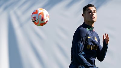 Portugal's Cristiano Ronaldo during training in Braga, on Monday, September 26, 2022, on the eve of their Nations League game against Spain. EPA
