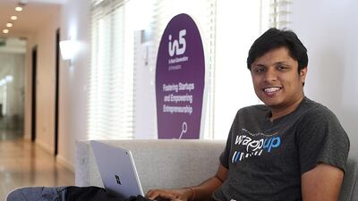 Rishav Jalan, a student at Bits Pilani University in Dubai, won the Global Student Entrepreneur Awards for his Wrappup voice recording app. Satish Kumar / The National