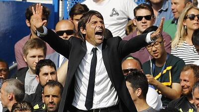 Chelsea manager Antonio Conte shouts instructions from the touchline. Frank Augstein / AP Photo