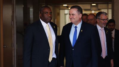 British Foreign Secretary David Lammy, left, meeting Israeli Foreign Minister Israel Katz. Bloomberg