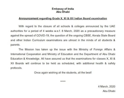 The full statement from the Indian Embassy in Dubai.