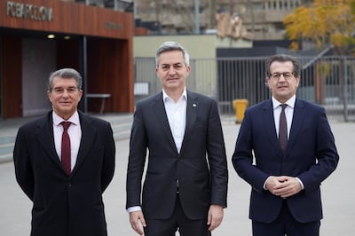 Candidates for Barcelona club presidency: Joan Laporta, left, Victor Font, centre, and Toni Freixa. EPA