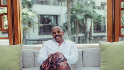 US comic and TV personality Steve Harvey has arrived in Dubai to host a celebrity golf tournament. Photographed at Jumeirah Al Naseem by Anna Nielsen for the National