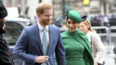 Prince Harry, Duke of Sussex and Meghan, Duchess of Sussex attend the Commonwealth Day service at Westminster Abbey on March 9, 2020 in London, England. WireImage