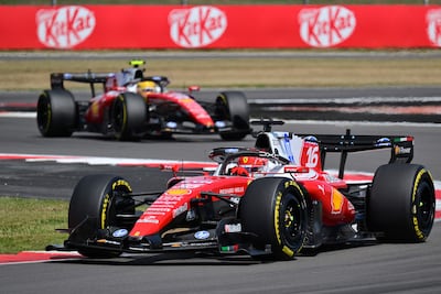 Charles Leclerc leads Ferrari teammate Lewis Hamilton on his way to winning the British Grand Prix. AFP