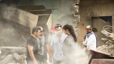 Salman Khan, Ali Abbas and Katrina Kaif on the set of Tiger Zinda Hai at twofour54's Kizad backlot. Courtesy twofour54