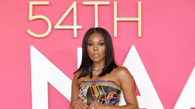 Gabrielle Union wears patterned vintage Versace. Getty Images