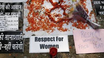 Protesters continue to defend the rights of women as five men charged over the rape of an Indian student appear in court.