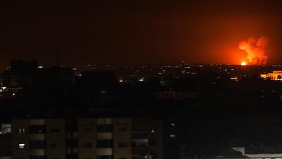 A ball of fire is seen after an Israeli air strike in the southern Gaza Strip. EPA