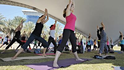 Yoga festivals have been gaining in popularity in Dubai in recent years. This year's International Yoga Day will be marked by an event at the Dubai World Trade Centre on Saturday, June 18, for more than 15,000 people. Photo Jeff Topping for The National