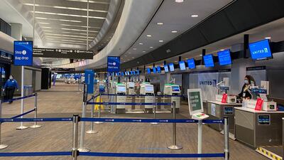 The United check-in counter at San Francisco International Airport in San Francisco, California, August 2, 2020. AFP