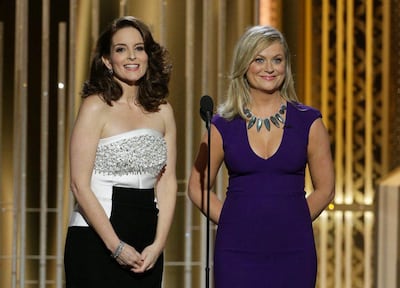 Tina Fey and Amy Poehler during the 72nd Annual Golden Globe Awards. AP Photo