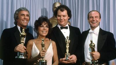Bacharach, from left, appears with ex-wife Carole Bayer Sager, Christopher Cross and Peter Allen, winners of the Oscar for best original song Arthur's Theme at the 54th Annual Academy Awards in Los Angeles, 1982. AP