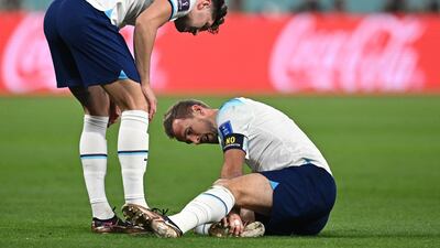 England's Harry Kane after injuring his ankle in the World Cup Group B match against Iran at the Khalifa International Stadium in Doha on Monday. AFP