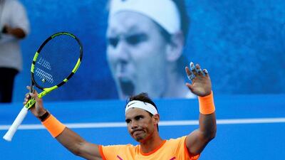 Rafael Nadal celebrates his victory over David Goffin for his fourth Mubadala World Tennis Championship in Abu Dhabi on December 31, 2016. Ahmed Jadallah / Reuters