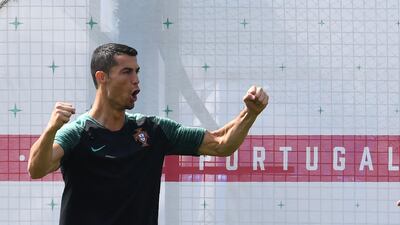 Portugal's forward Cristiano Ronaldo gestures during a training session. Francisco Leong / AFP