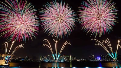 View of Eid Fireworks display from Cafe del Mar at Yas Bay Waterfront in Abu Dhabi. Victor Besa / The National